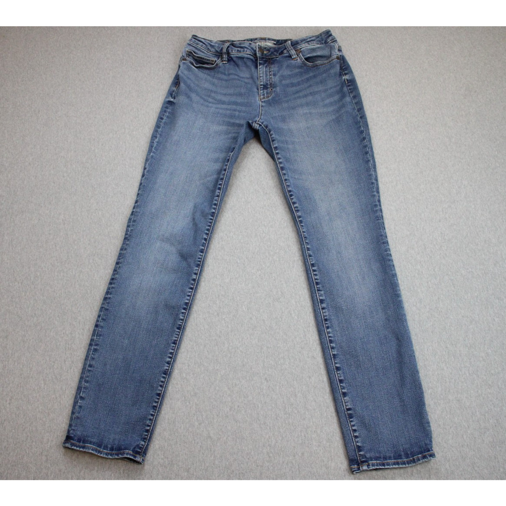 Lands' End Jeans Womens 14 Blue Denim Stretch Mid-Rise Pockets Curvy Skinny Leg